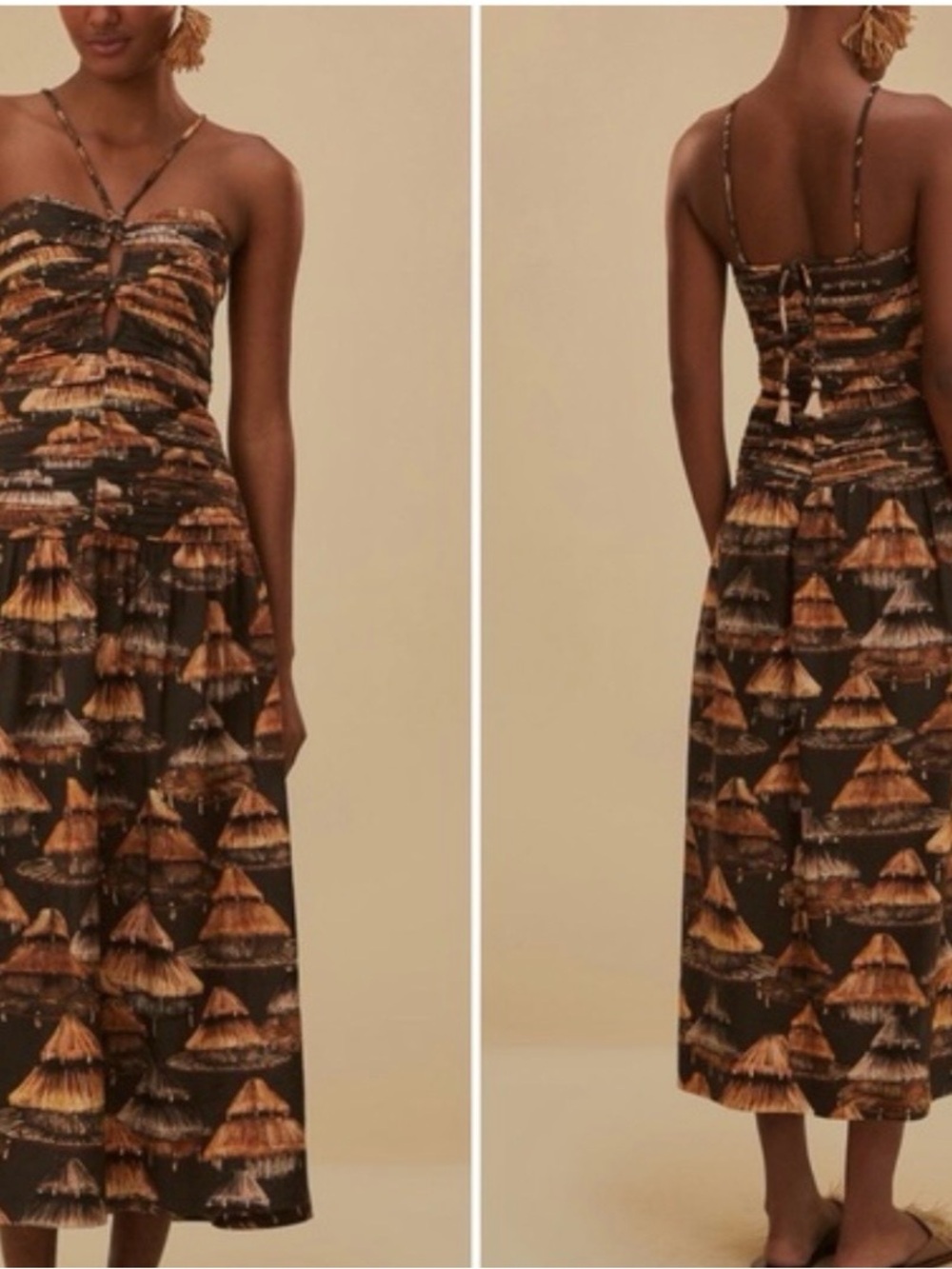 FARM RIO Shuhu  Strappy Black & Brown maxi dress